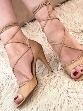 Michael Kors Nude Tan Lace-Up Stiletto Sandals